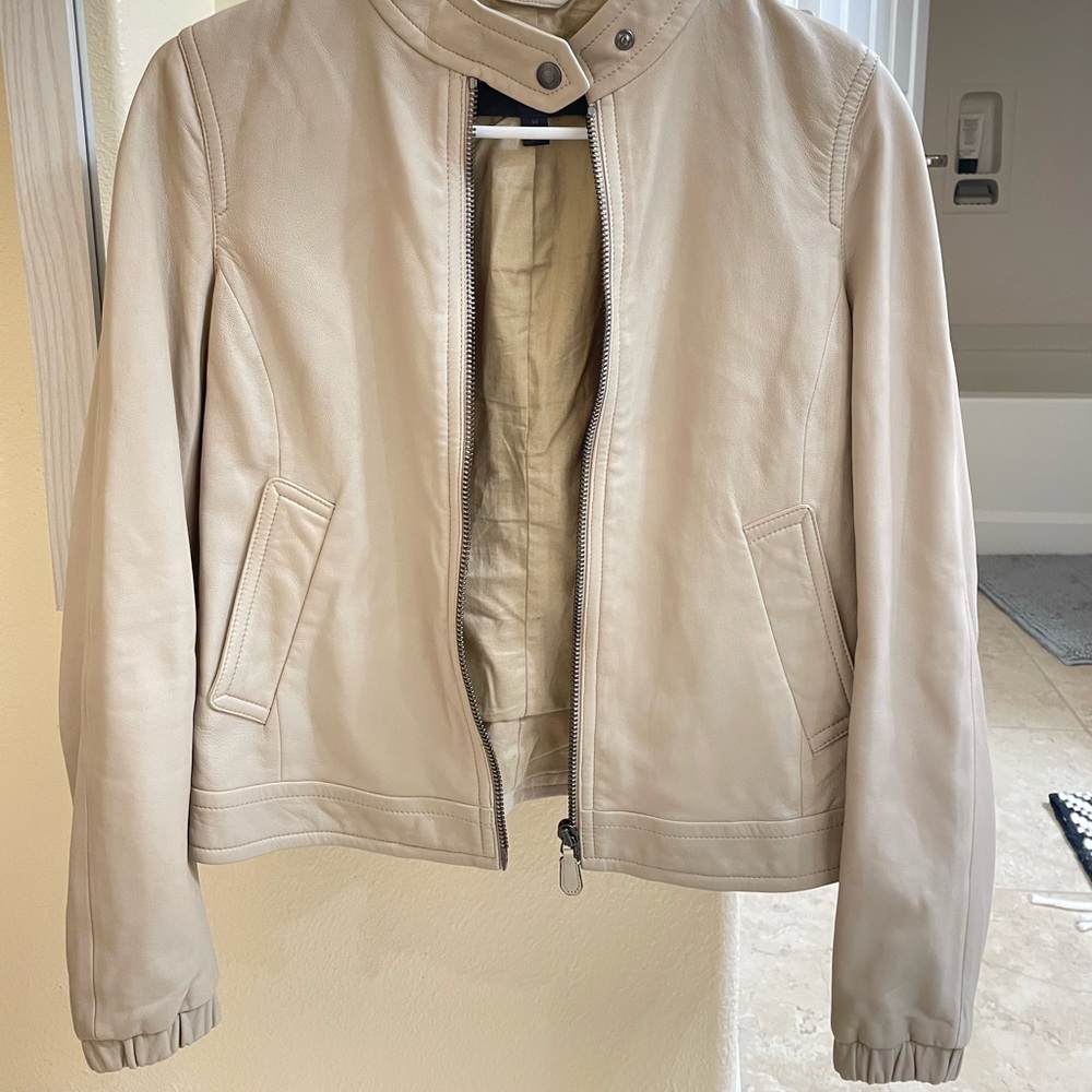 Beautiful Cream Coach lamb skin Leather Jacket | Essential Outfit